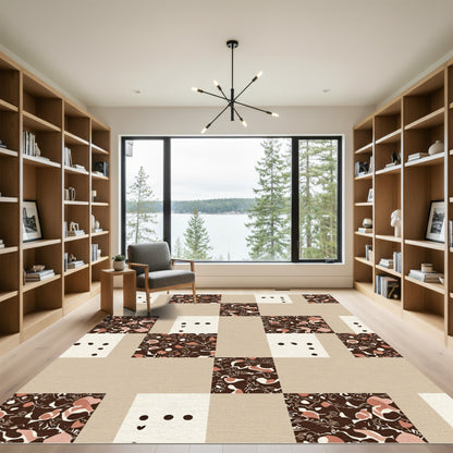 Brown Abstract Composition Square Rug