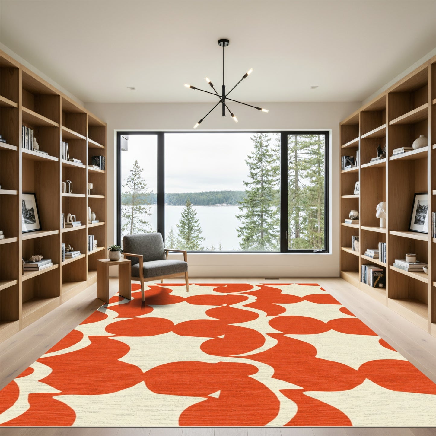 Bold Orange Cream Organic Shapes Rug