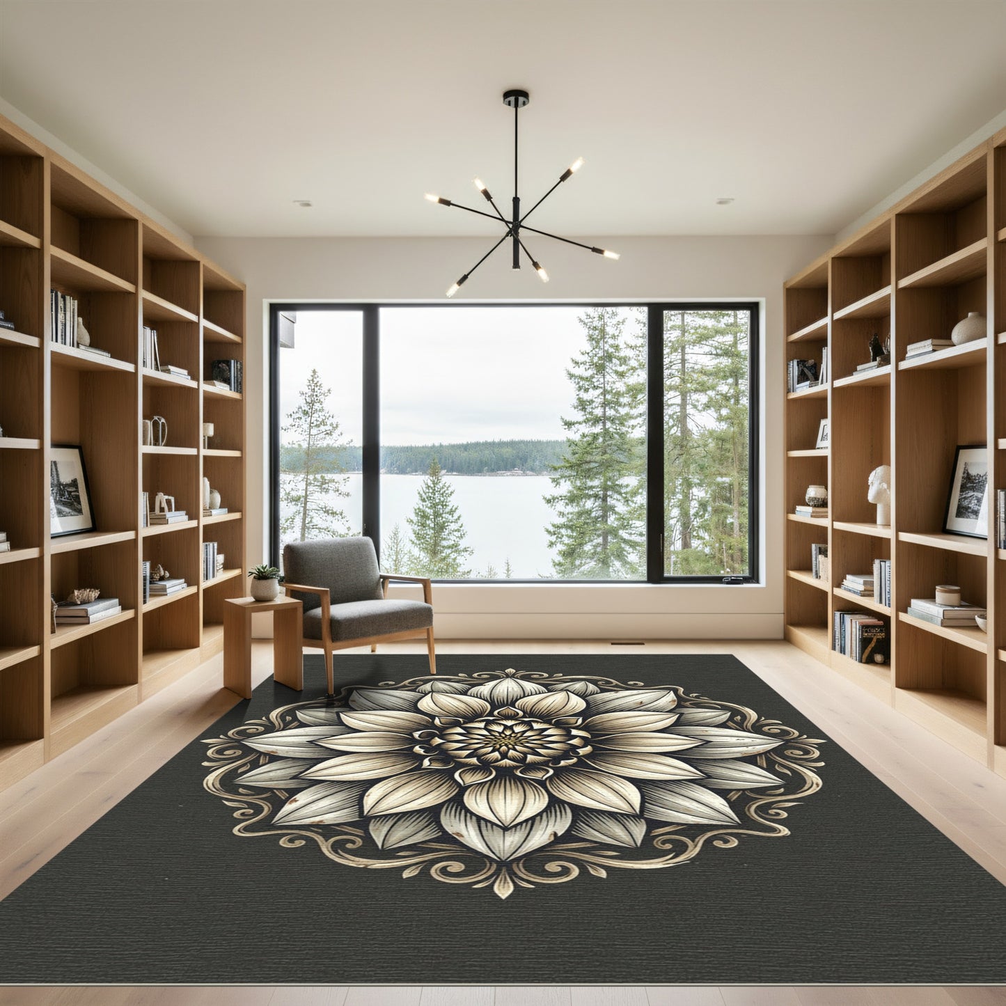 Cream Floral Mandala Medallion Circular Art Rug