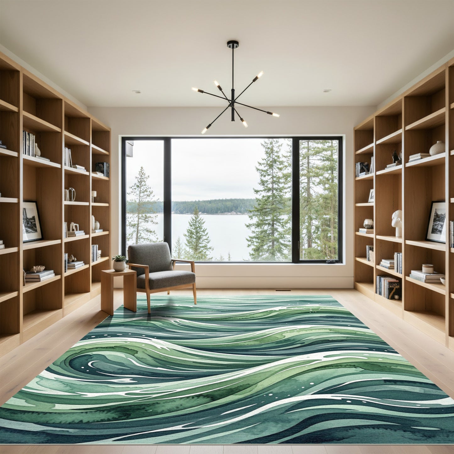 Abstract Emerald Ocean Wave Swirl Rug
