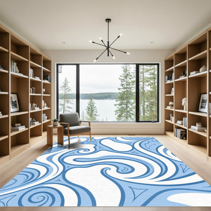 Aqua Swirl Fluid Abstract Rug
