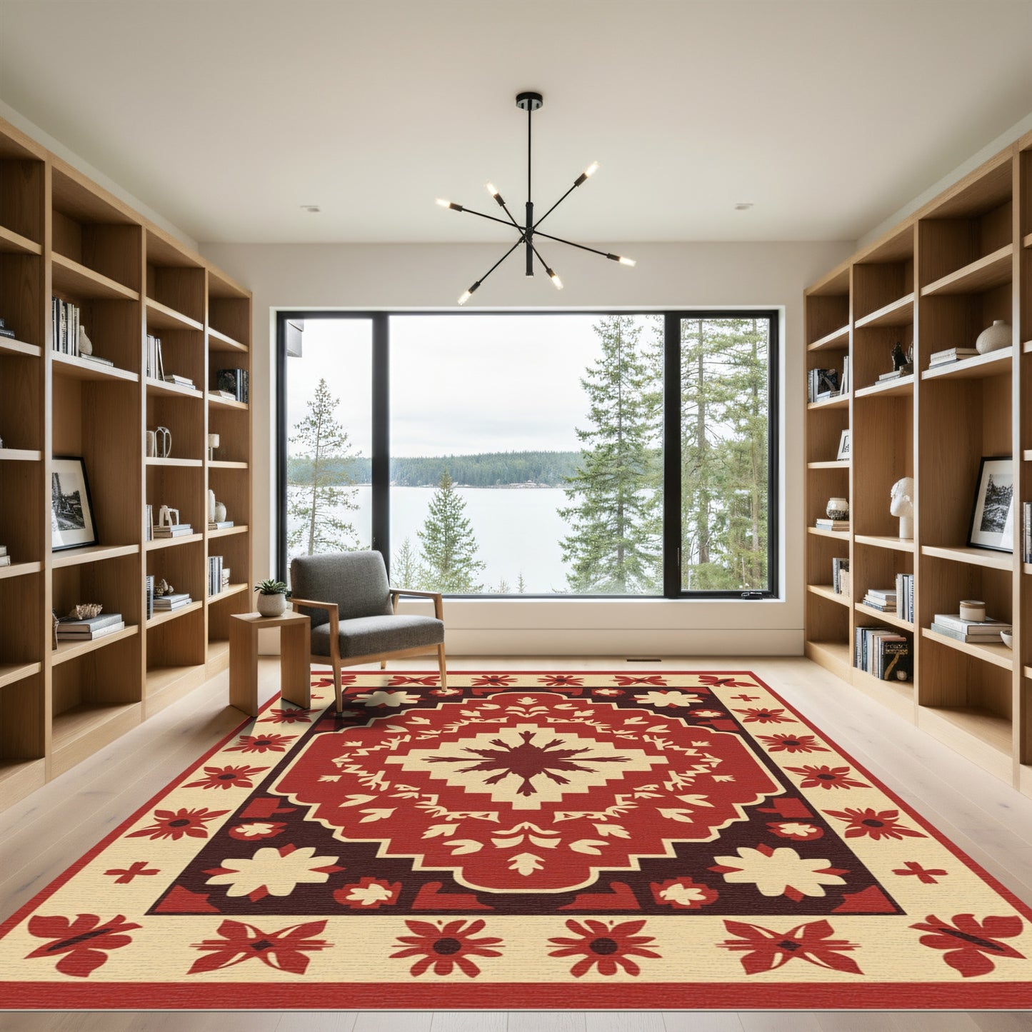 Crimson Floral Border Medallion Rug