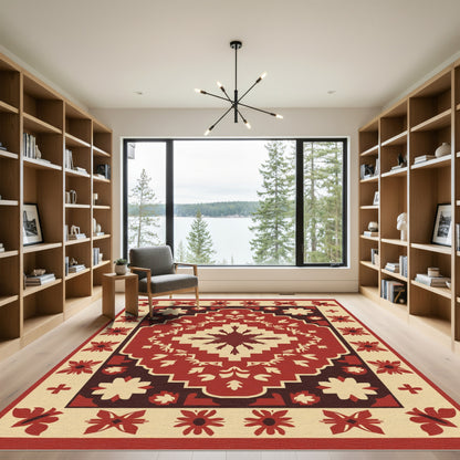 Crimson Floral Border Medallion Rug