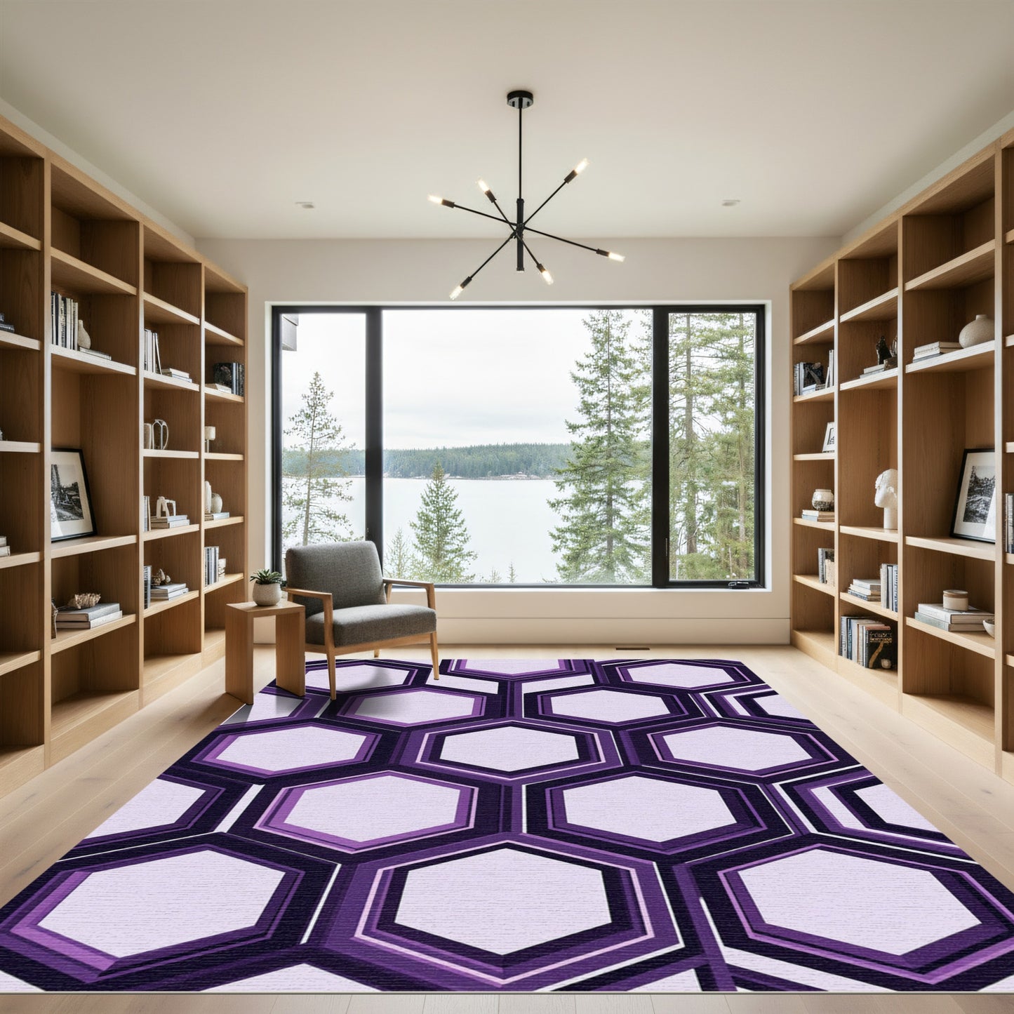 Sophisticated Deep Purple Geometric Hexagon Rug