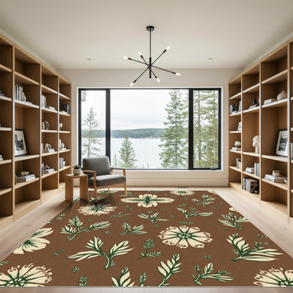 Cream Green Floral Branch Composition Rug