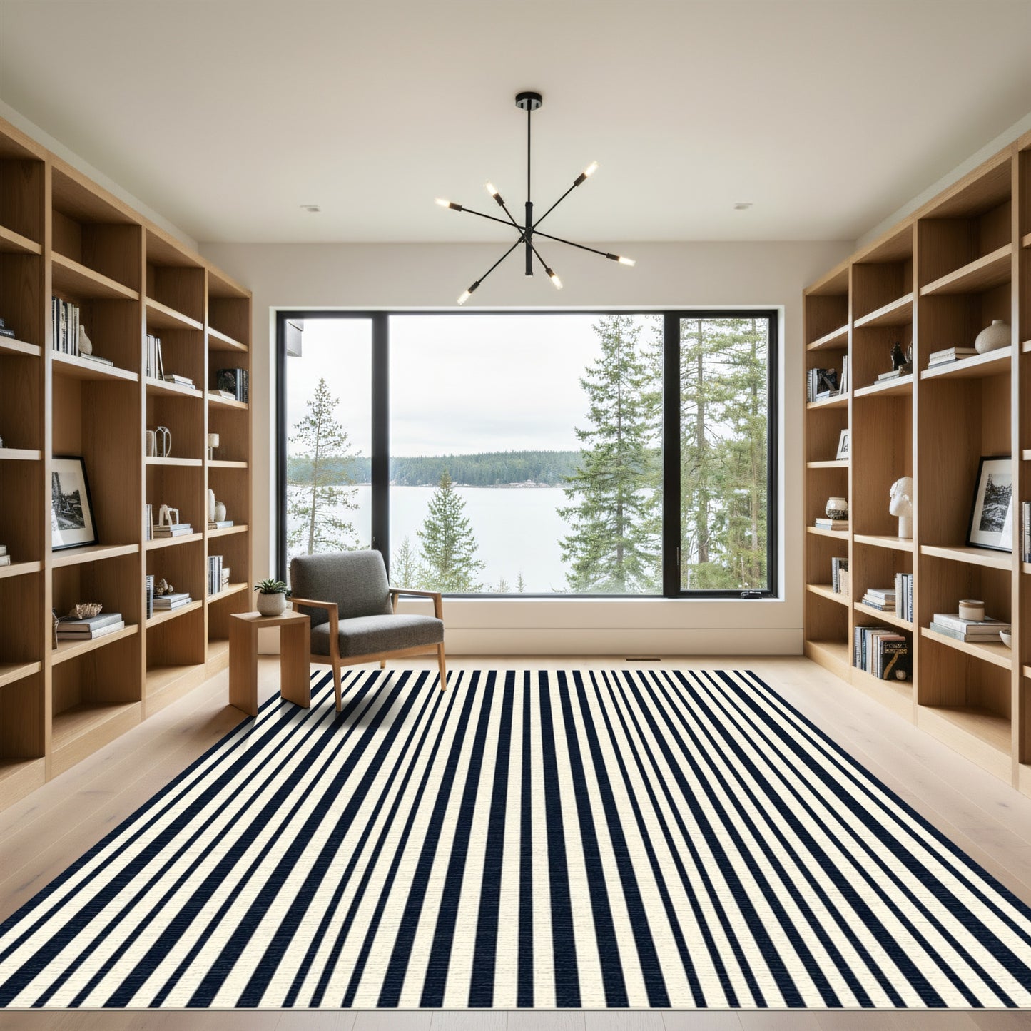 Navy Cream Uneven Stripe Rug
