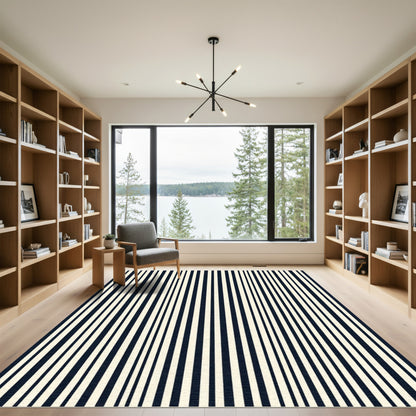 Navy Cream Uneven Stripe Rug