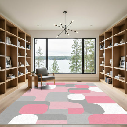 Soft Pink Gray Abstract Rectangles Rug