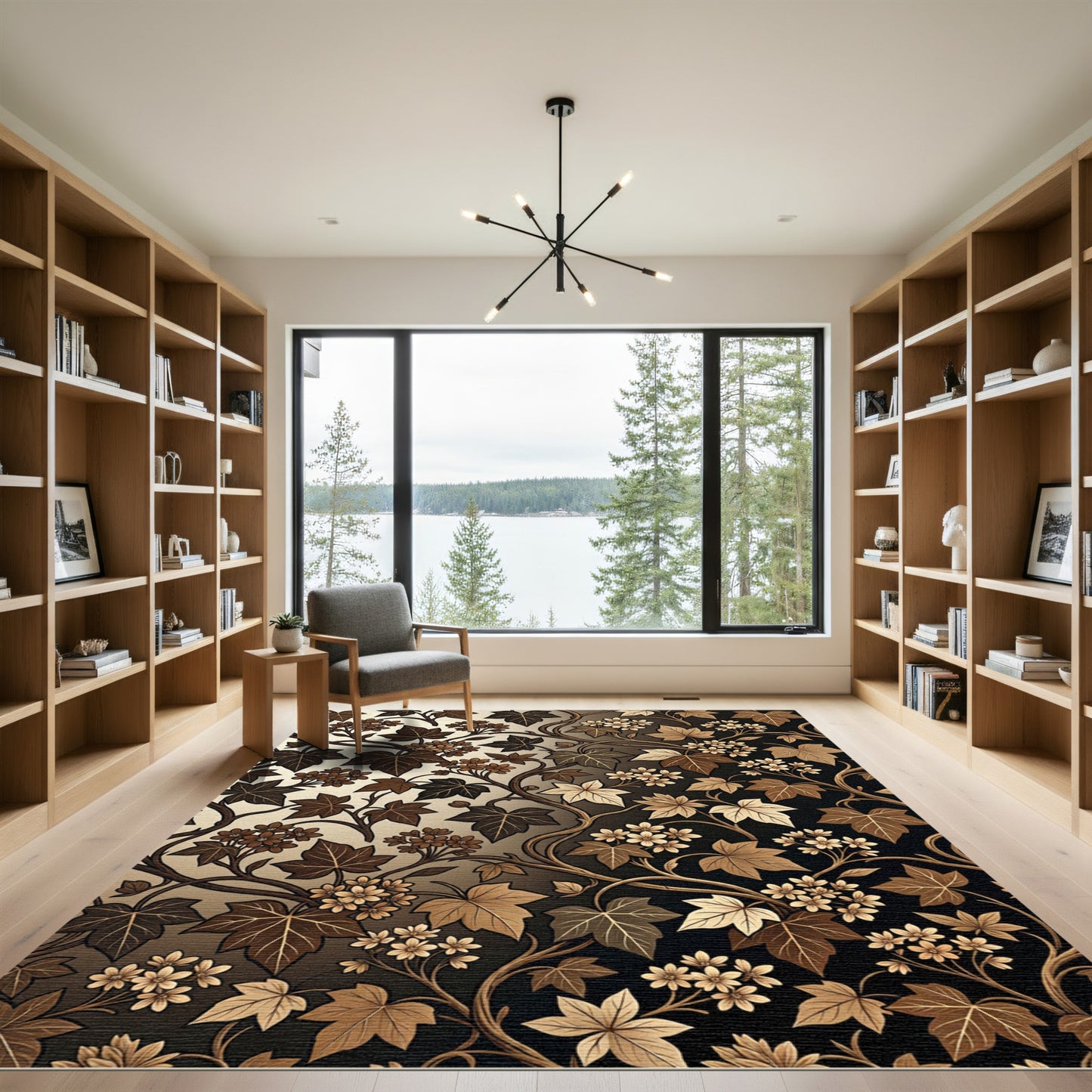 Brown Ivy Vine Floral Botanical Rug