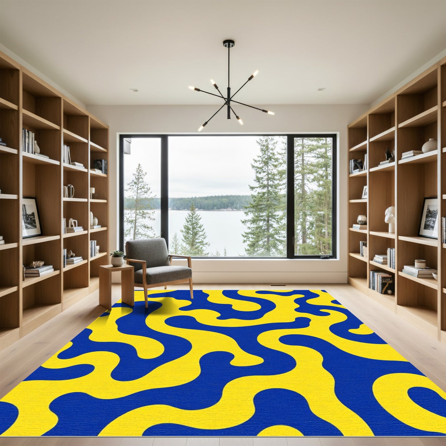 Bold Yellow Blue Amoeba Flow Rug