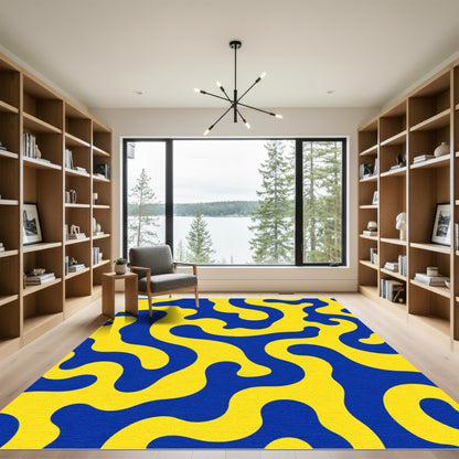Bold Yellow Blue Amoeba Flow Rug