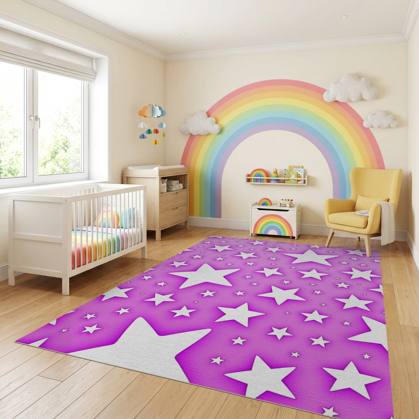 Whimsical White Stars Purple Rug