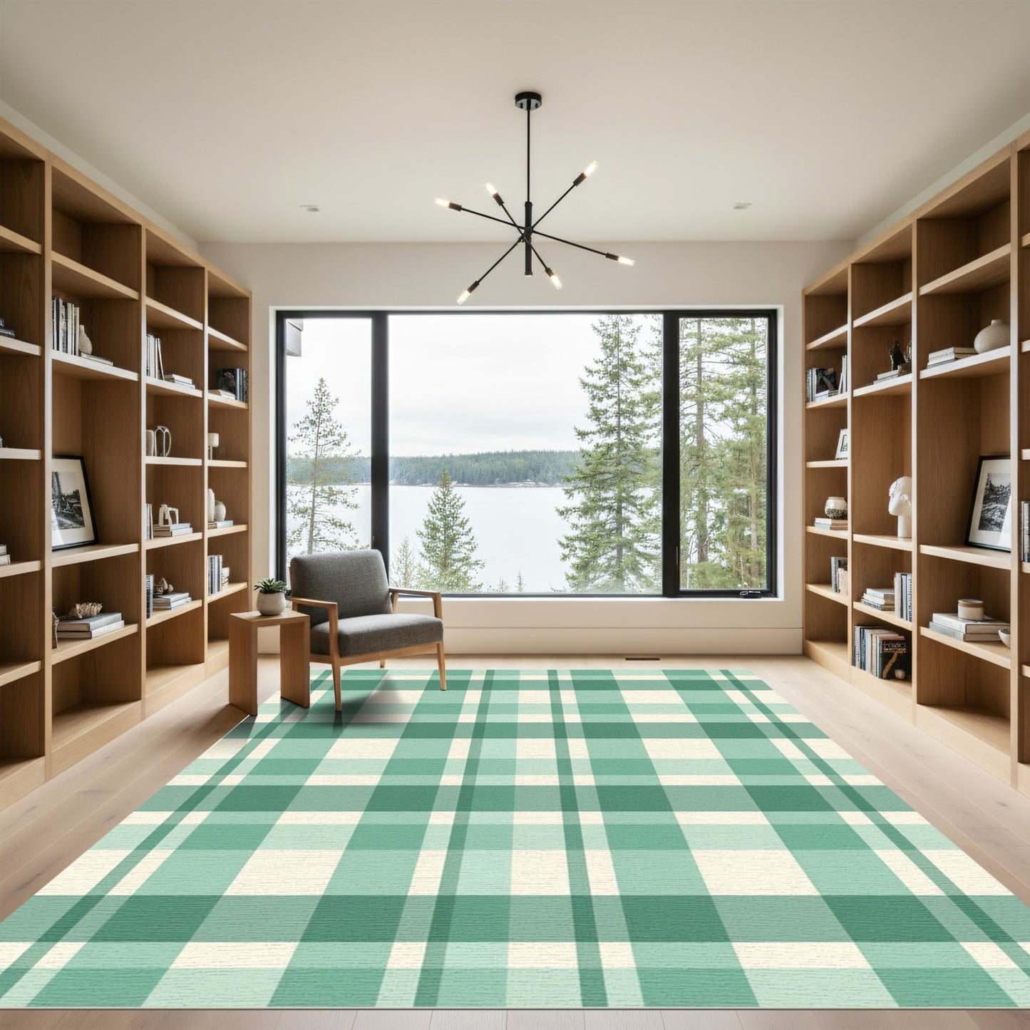 Sage Green Grid Plaid Area Rug
