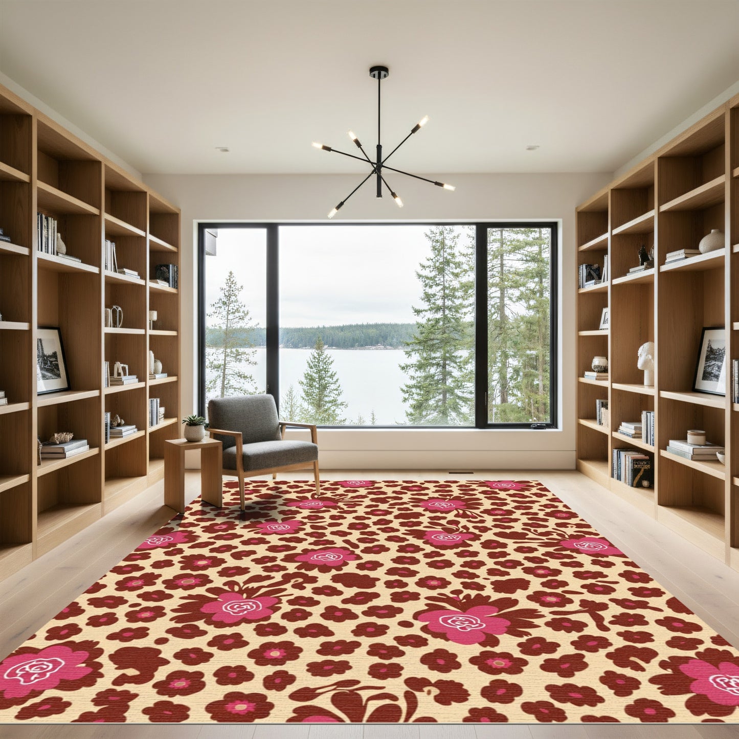 Crimson Pink Leopard Floral Scatter Rug