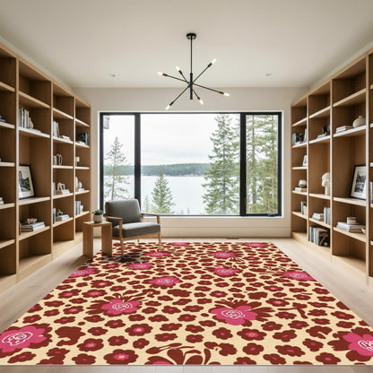 Crimson Pink Leopard Floral Scatter Rug