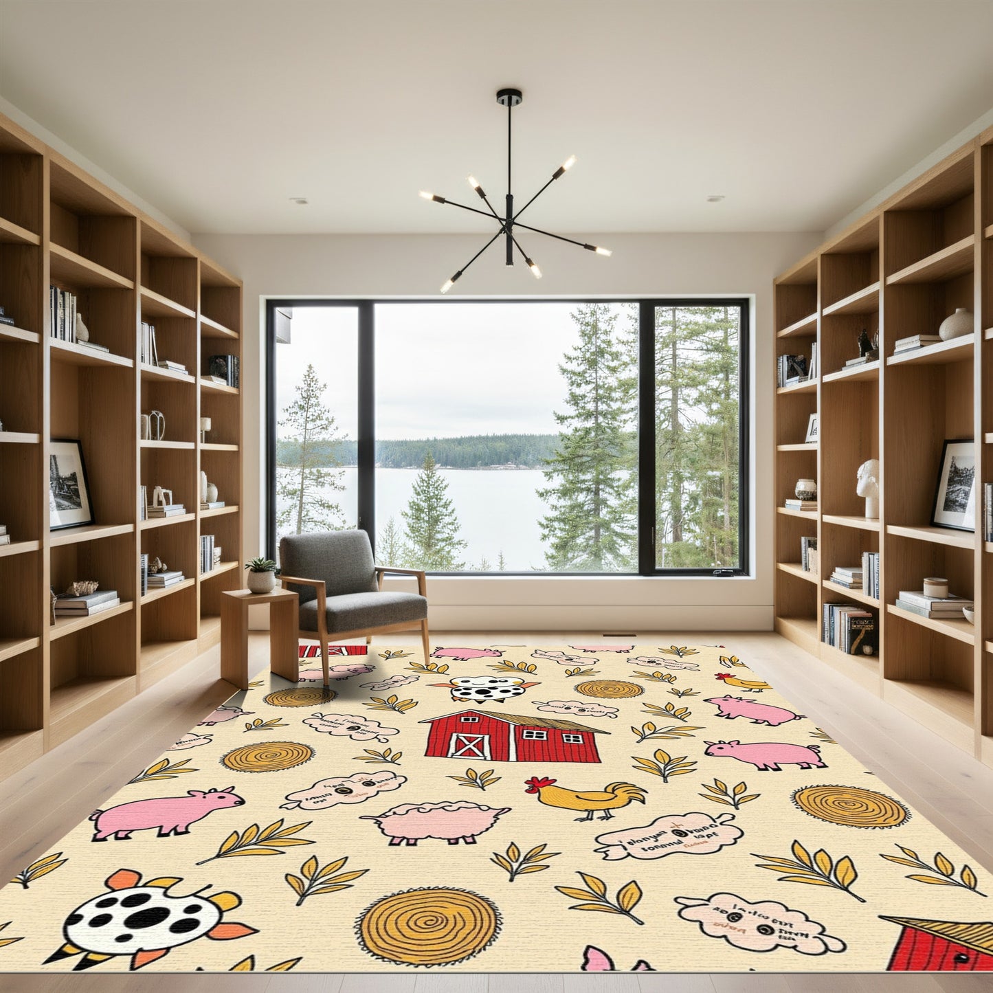 Whimsical Farm Animals Barn Hay Bales Rug