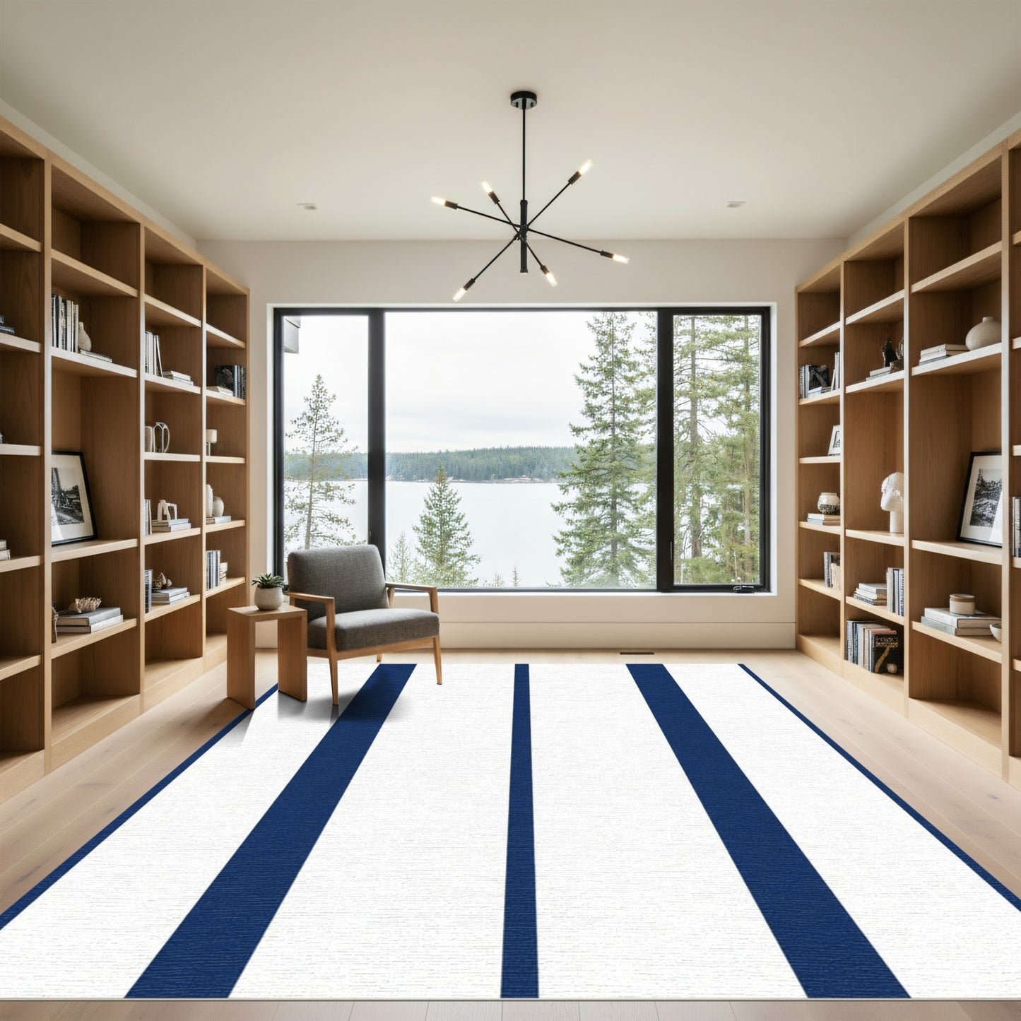 Bold Navy White Vertical Stripe Rug