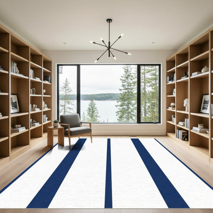 Bold Navy White Vertical Stripe Rug