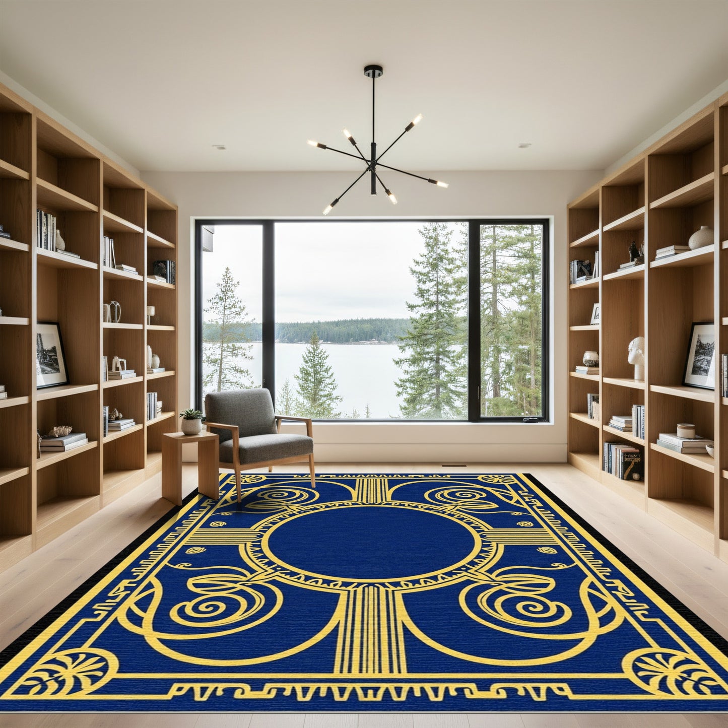 Deep Blue Golden Celestial Medallion Rug