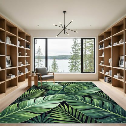 Vibrant Emerald Leaves Tropical Arrangement Rug