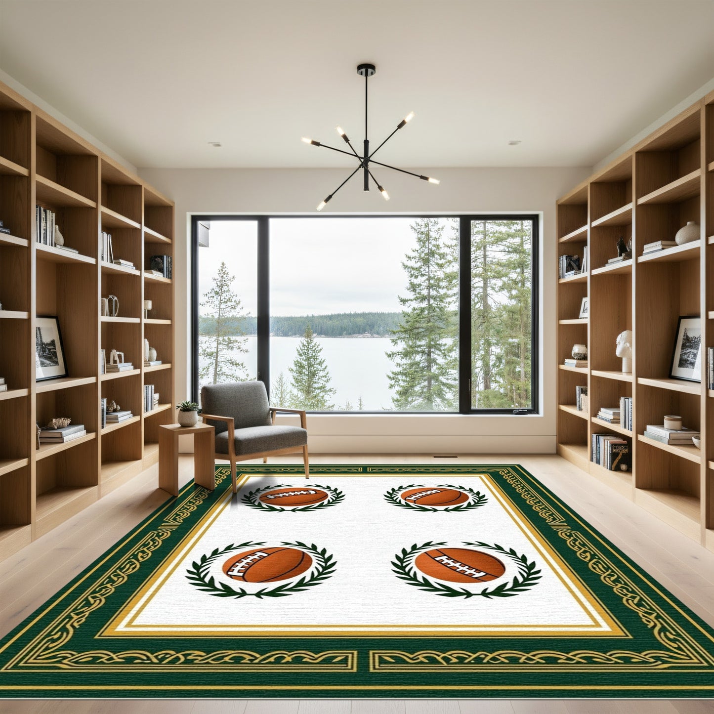 Four Green Laurel Football Emblems Rug
