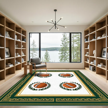 Four Green Laurel Football Emblems Rug