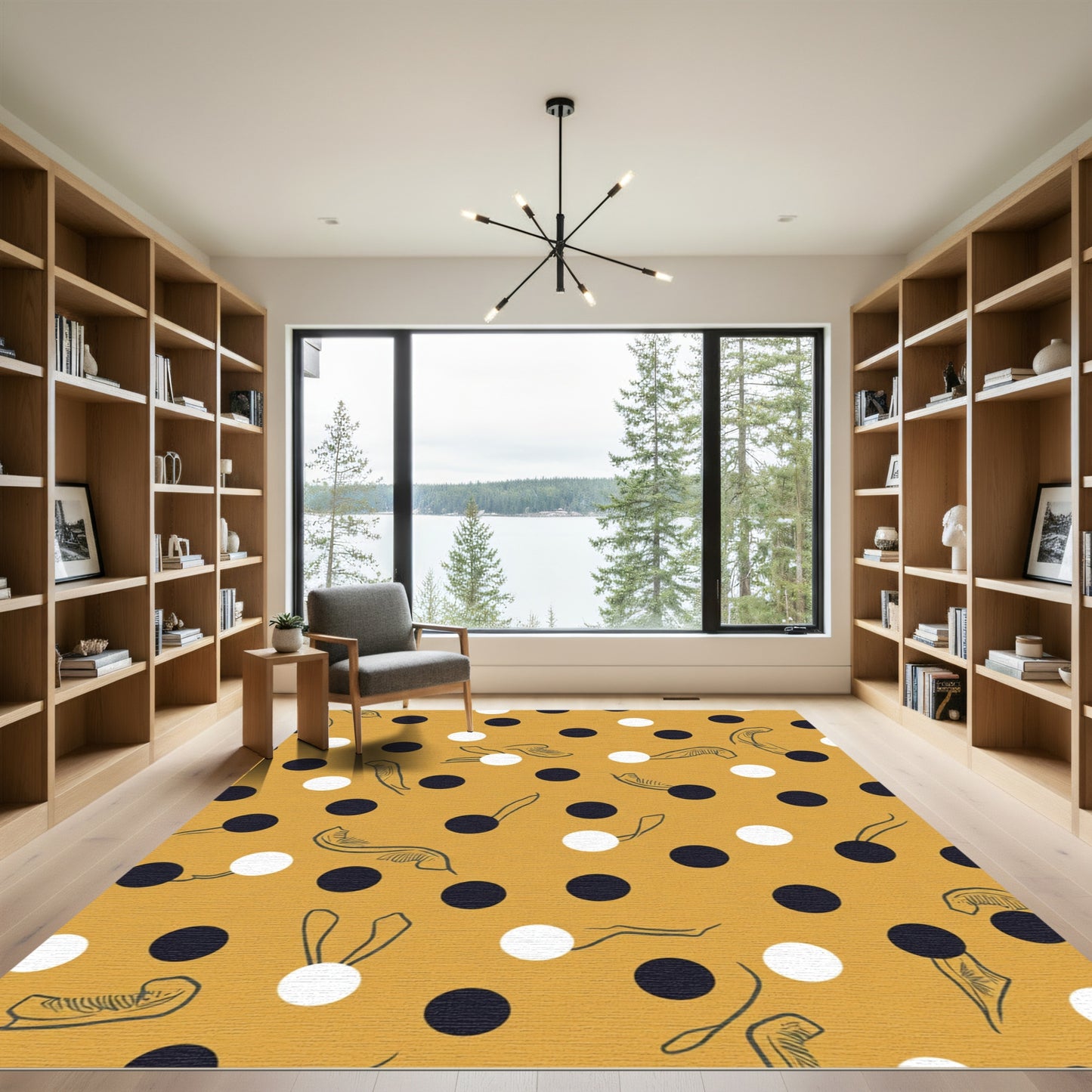 Ochre Polka Dot Botanical Sketch Rug
