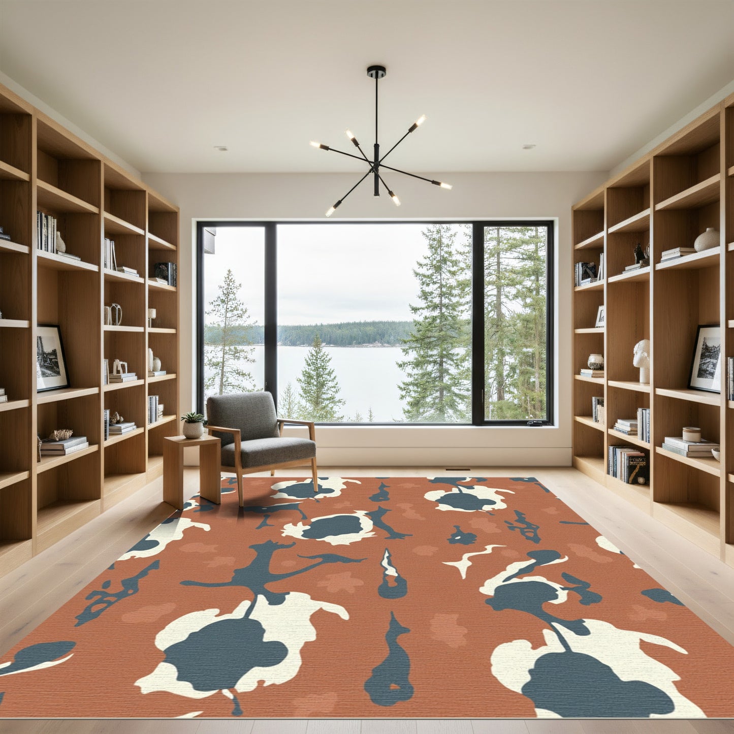 Abstract Camouflage Terracotta Blue CreamRug Rug