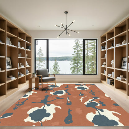 Abstract Camouflage Terracotta Blue CreamRug Rug