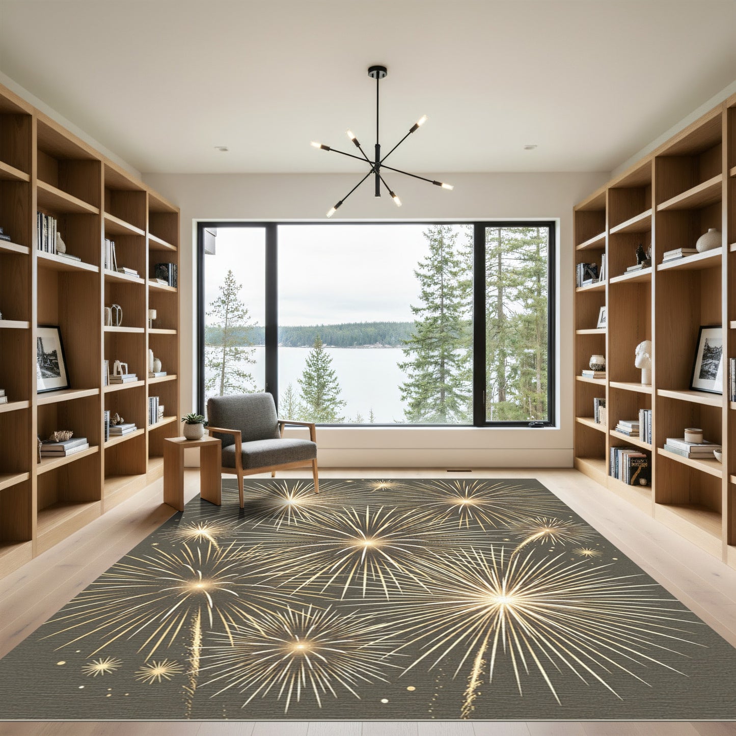 Golden Bursting Starburst Celebration Rug