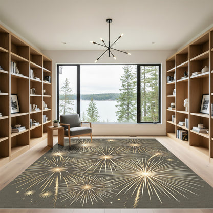 Golden Bursting Starburst Celebration Rug