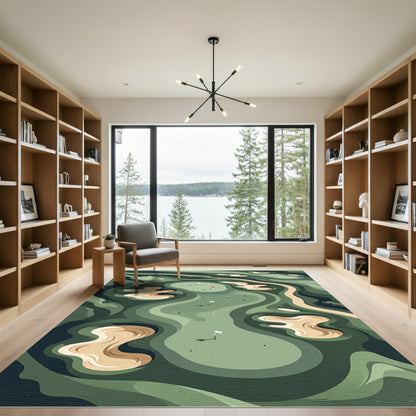 Abstract Sage Golf Course Fairway Landscape Rug
