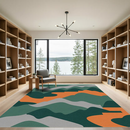 Abstract Orange Green Wave Topography Rug