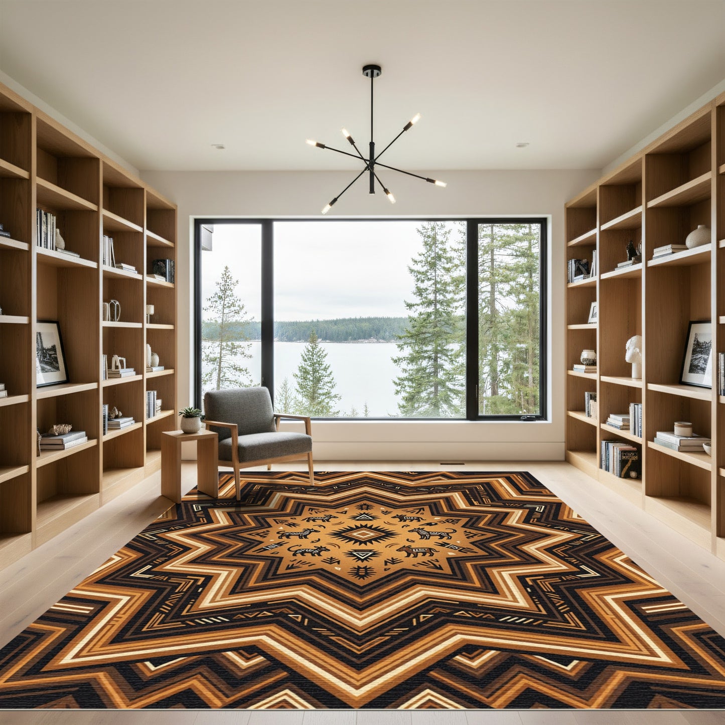 Earthy Bronze Geometric Zebra Star Rug