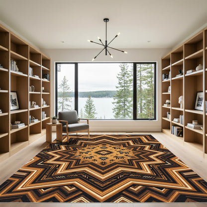 Earthy Bronze Geometric Zebra Star Rug