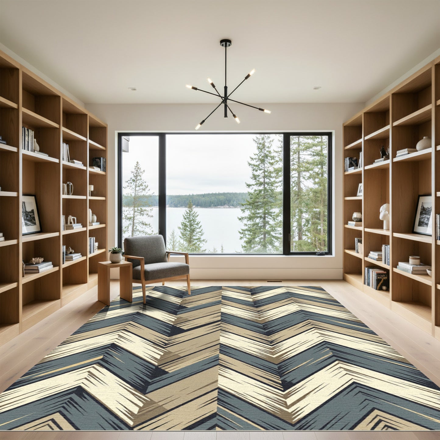 Textured Chevron Tan and Teal Rug