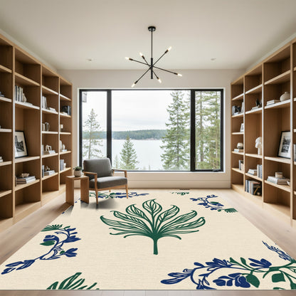 Green Navy Floral Outline Rug