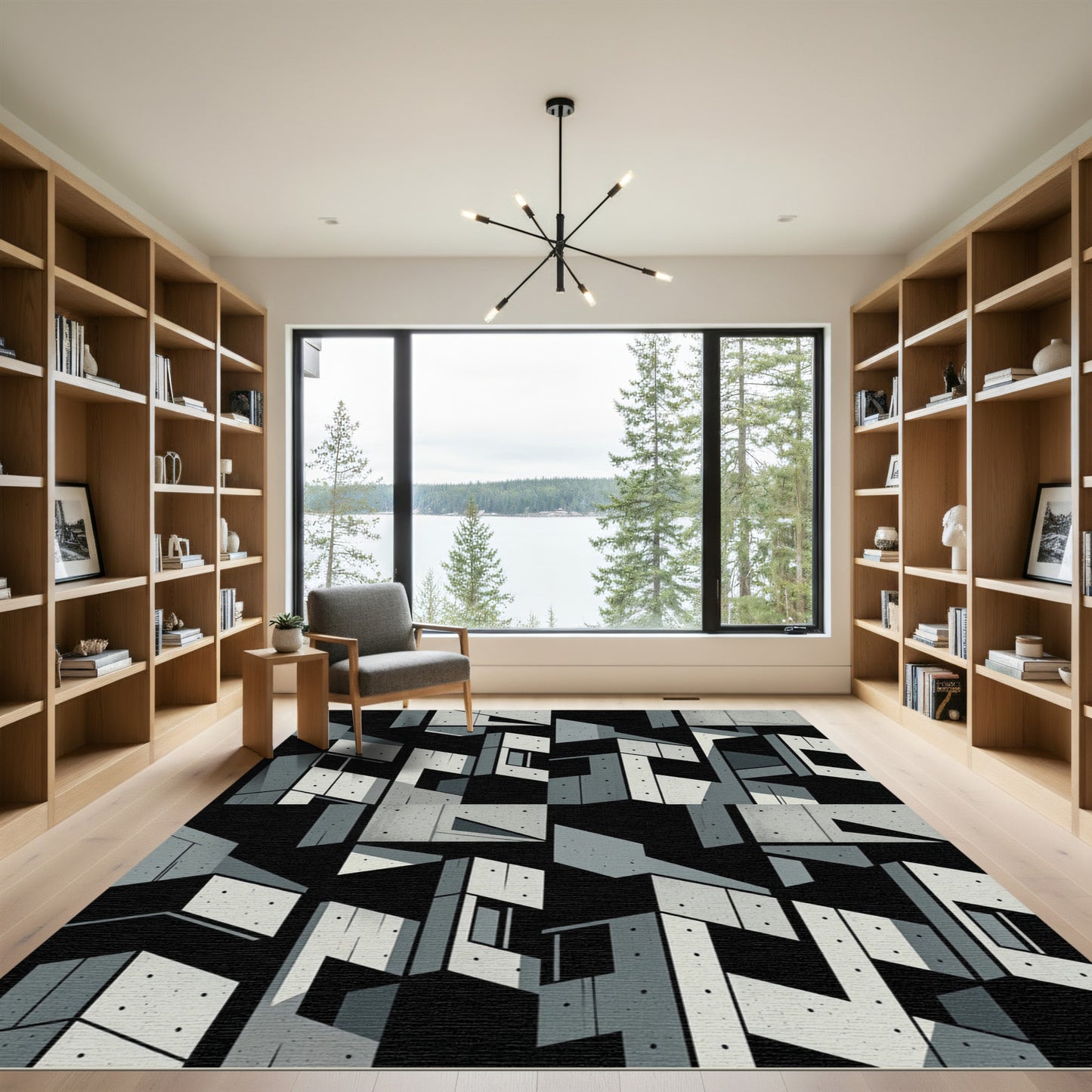 Monochrome Brutalist Concrete Isometric Block Rug