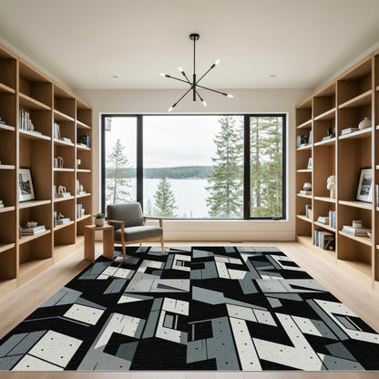 Monochrome Brutalist Concrete Isometric Block Rug