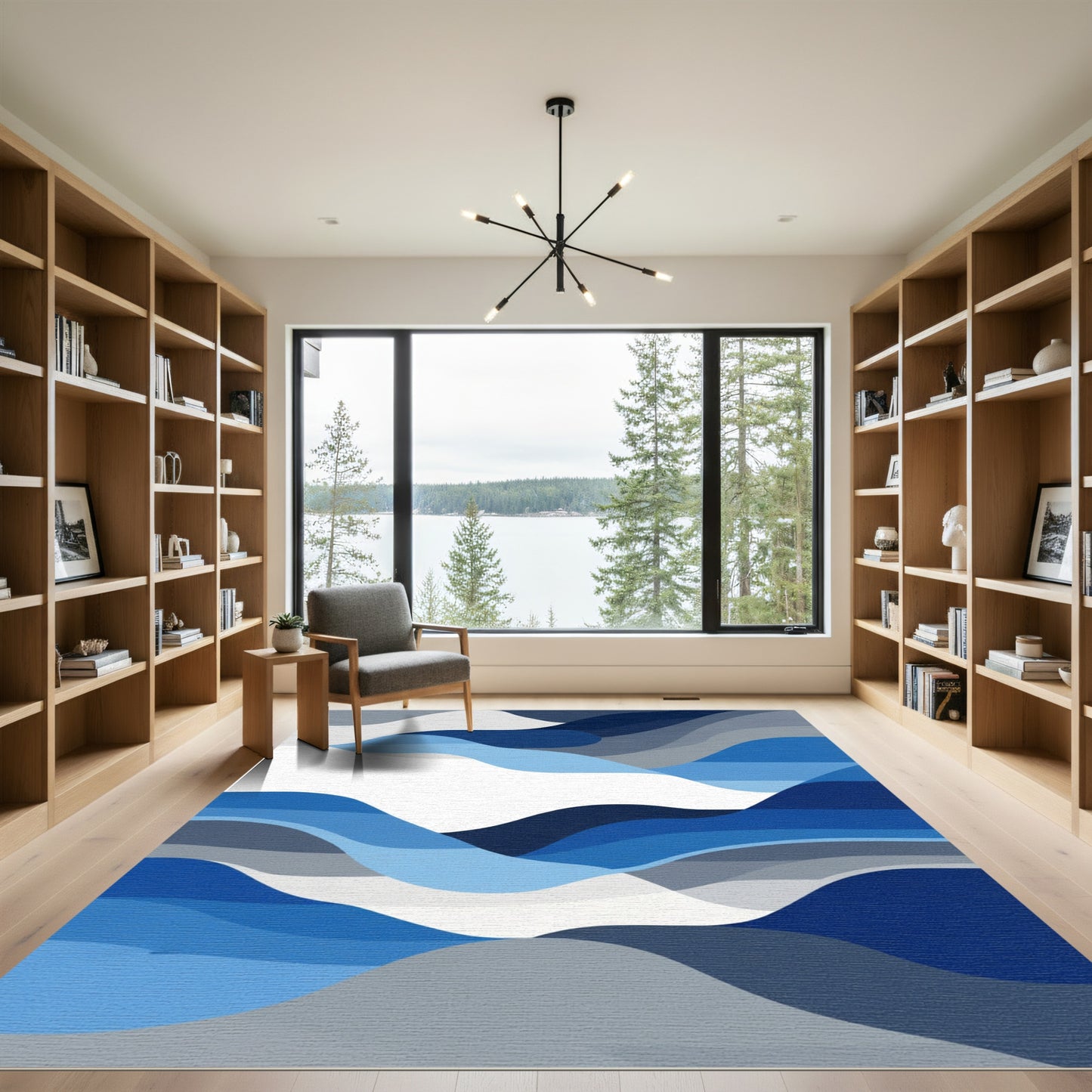Abstract Blue Gradient Wave Rug