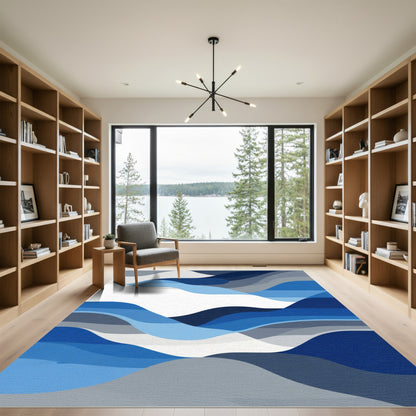 Abstract Blue Gradient Wave Rug