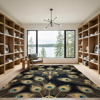 Gilded Peacock Feather Art Deco Overlay Rug