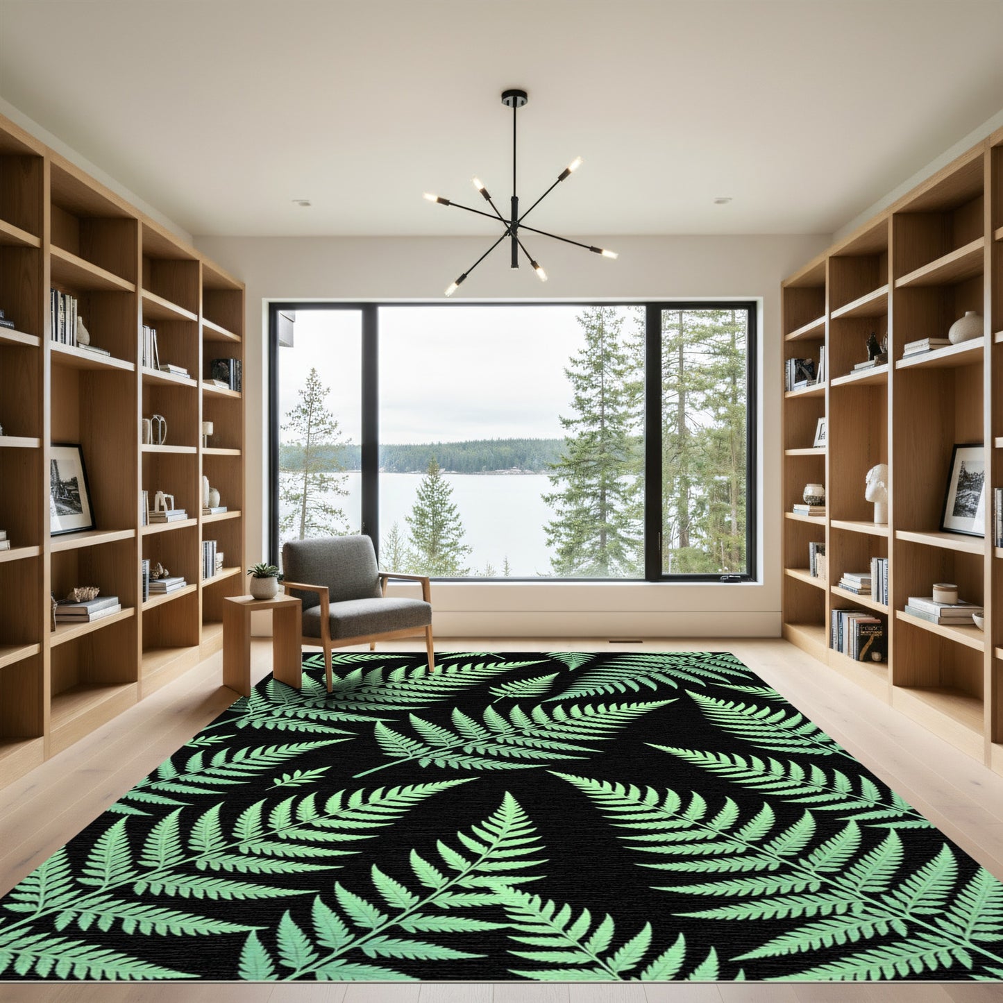 Lush Light Green Tropical Fern Leaves Rug