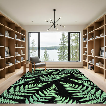 Lush Light Green Tropical Fern Leaves Rug