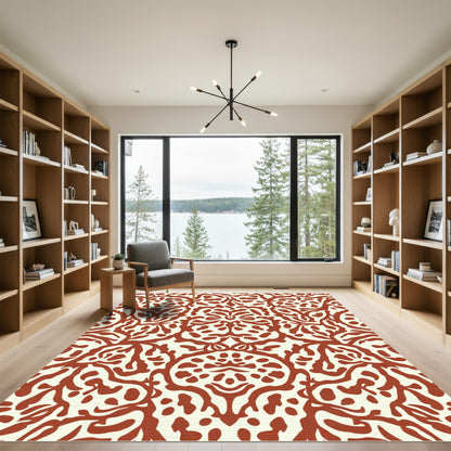 Ornate Crimson Floral Medallion Rug
