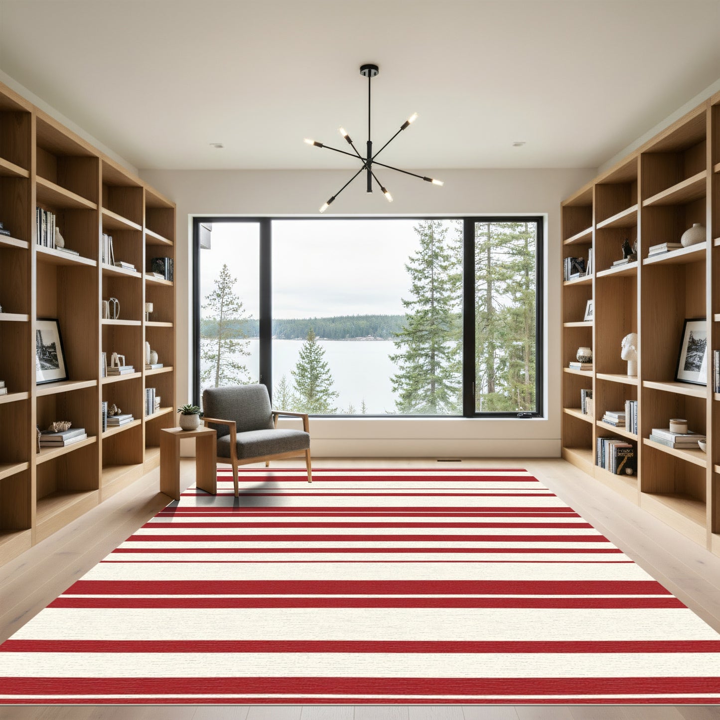Crimson White Horizontal Stripe Rug