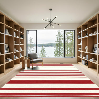 Crimson White Horizontal Stripe Rug