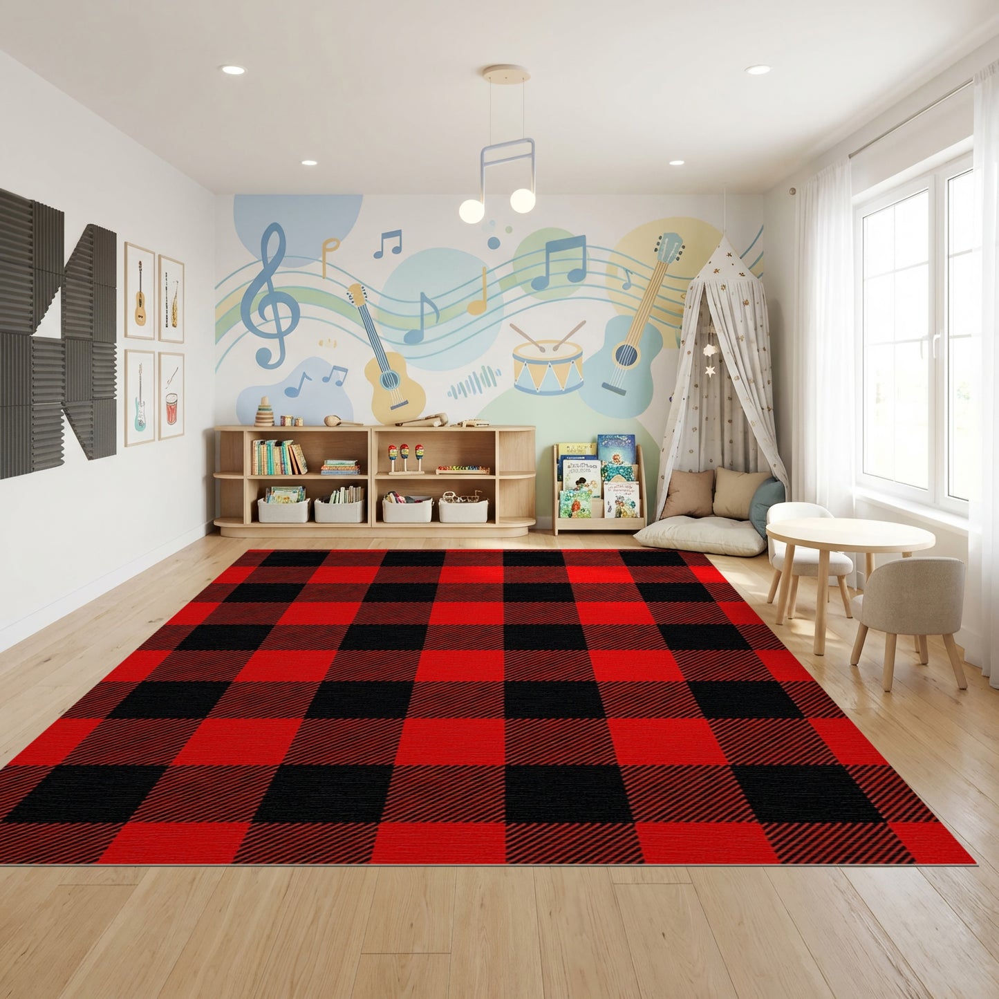 Classic Black Red Plaid Rug