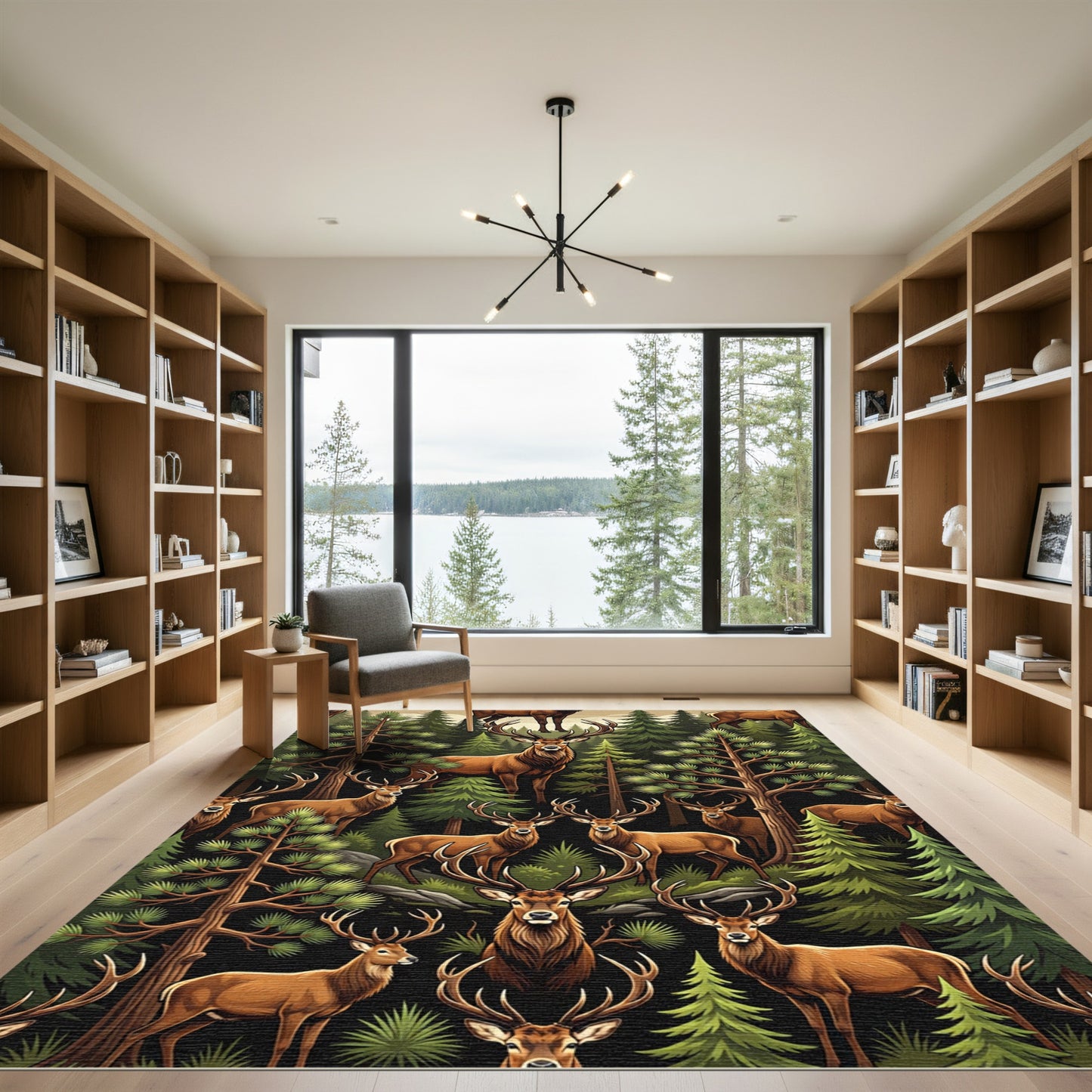 Majestic Forest Deer Woodland Scene Rug