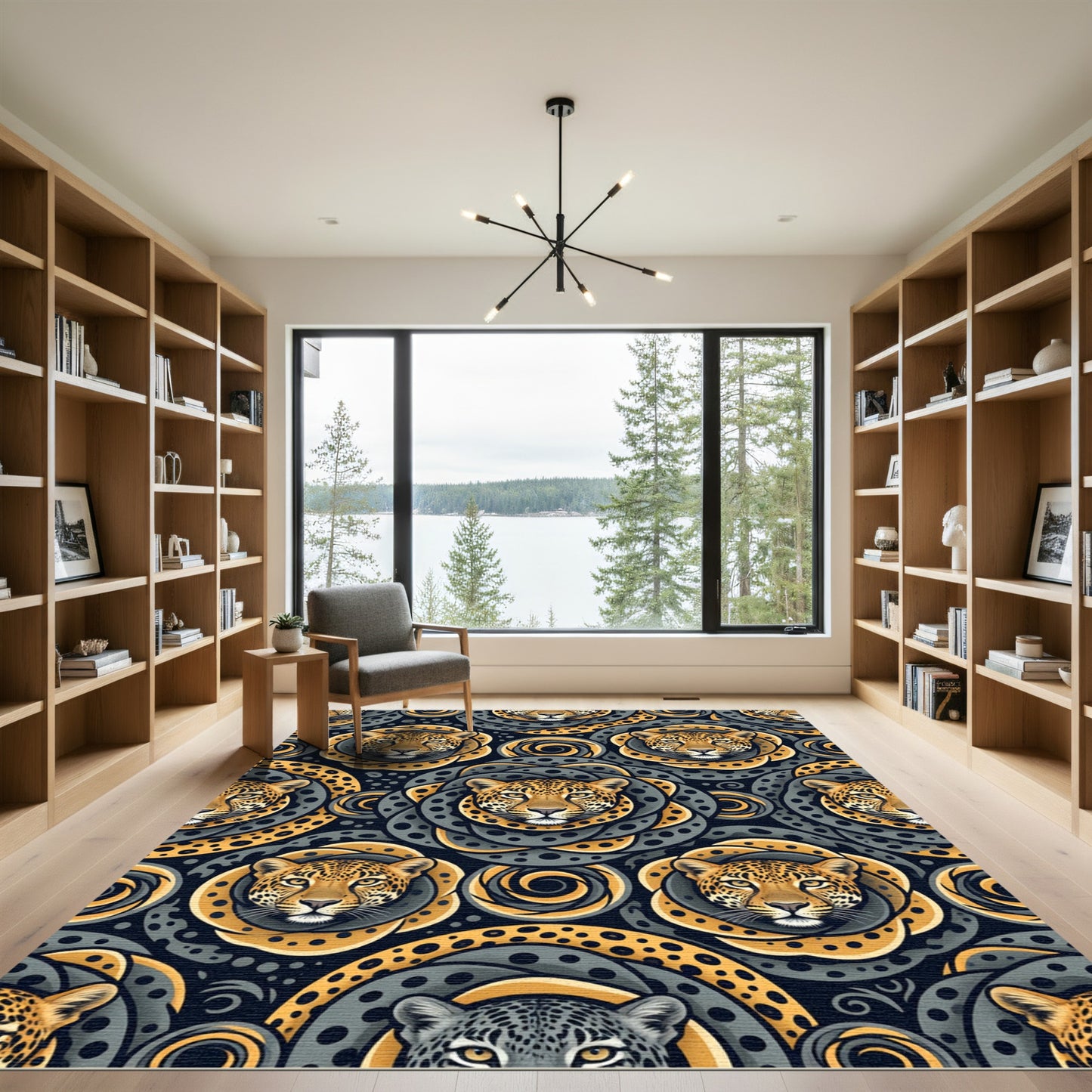 Golden Jaguar Rosette Swirls Rug